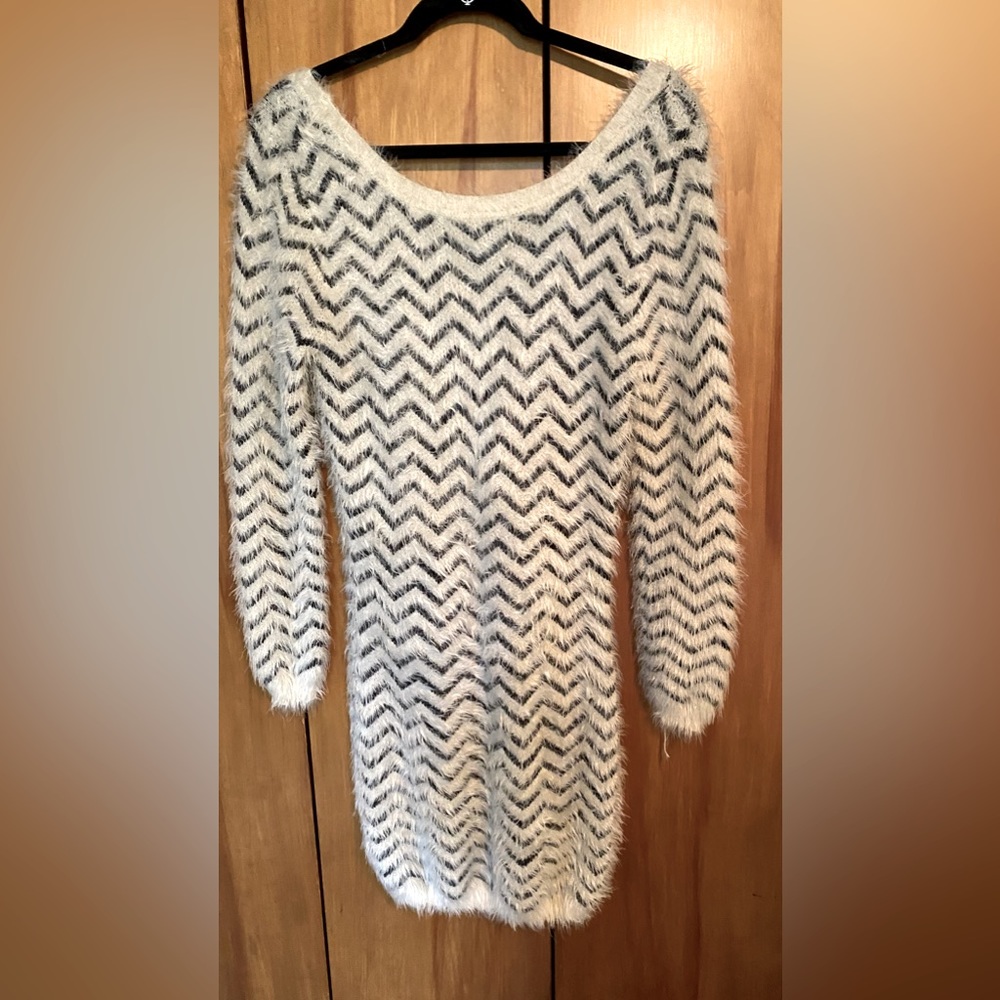 Charlotte Russe,fuzzy sweater dress, black and white. - Picture 3 of 4